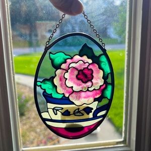 Hand painted oval  stained glass art